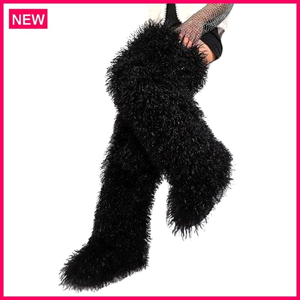 29 Inch Thigh High Faux Fur Snow Boots, Winter Warm Fluffy Boots
